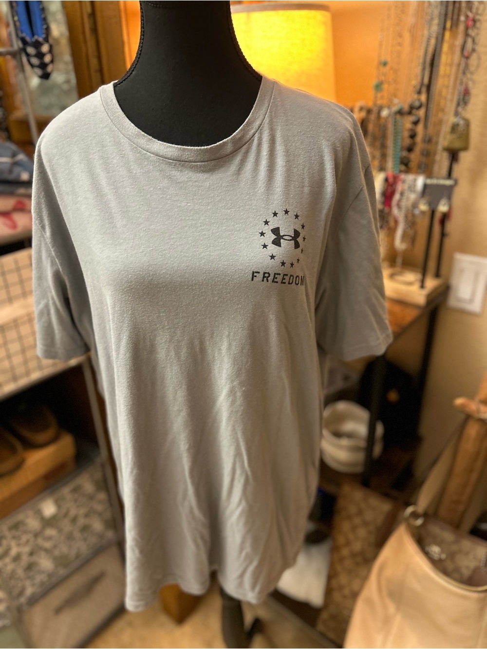 Under Armour Freedom Long-Sleeve Crew Tee in Light Gray